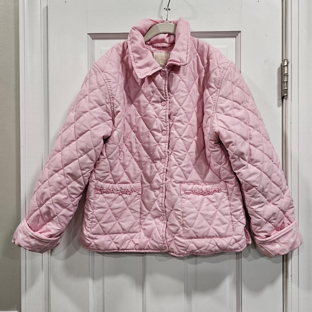 The Children’s Place Girls Pink Quilted Coat Snap Jacket Polka Dot Lined 10/12